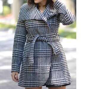 EUC JESSICA SIMPSON houndstooth lined car coat zips & pockets (M)